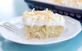 Gluten Free Coconut Tres Leche Cake plated