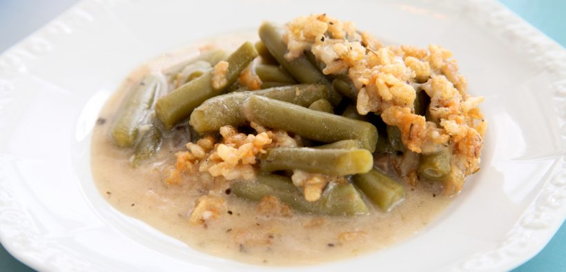 Gluten Free Green Bean Casserole Close Up Plated