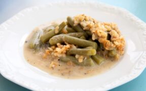 Gluten Free Green Bean Casserole Close Up Plated