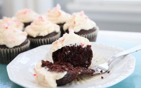 gluten and dairy free Chocolate cupcake with peppermint crunch frosting