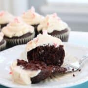 gluten and dairy free Chocolate cupcake with peppermint crunch frosting