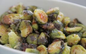 Harissa Maple Glazed Brussels Sprouts