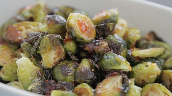 Harissa Maple Glazed Brussels Sprouts