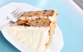 Gluten free carrot cake with maple cream frosting