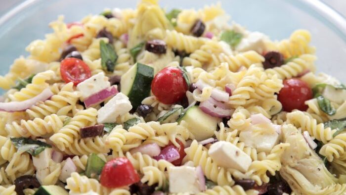 gluten free veggie feta pasta salad