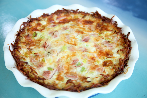 Ham & Cheese Quiche with Hash Brown Crust
