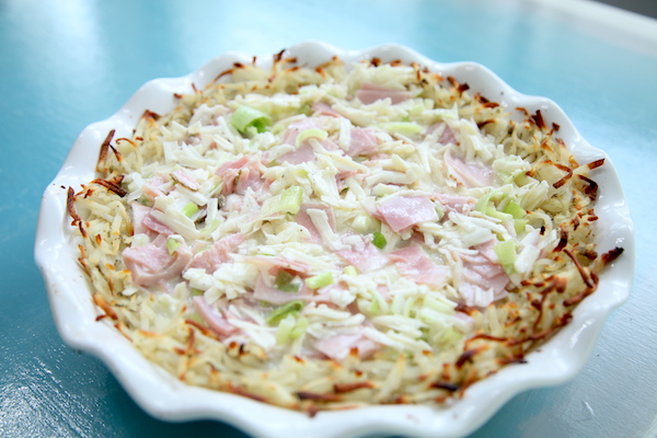 Ham & Cheese Quiche with Hash Brown Crust