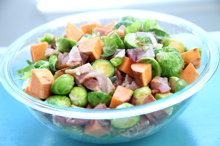 Simple Sheet Pan Ham, Brussels, and Sweet Potatoes - Whole Kitchen Sink