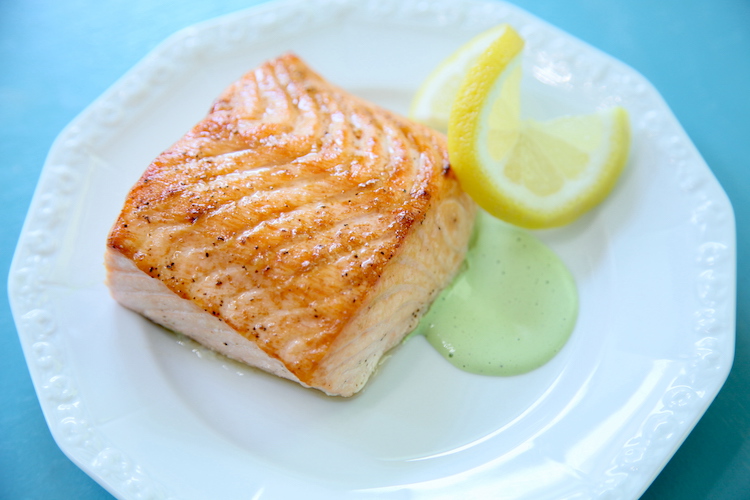 Broiled Salmon with Creamy Basil Sauce feature photo